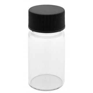 Gewindeflaschen 20g/ml, Laborglas mit Schraubdeckel schwarz, 57mm x 27,5mm Klarglas 10 Stck.